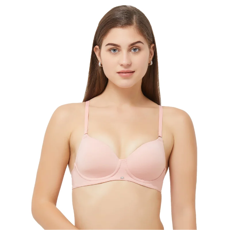 Semi/Medium Coverage Padded Non Wired T-shirt Bra with Detachable Straps-CB-125