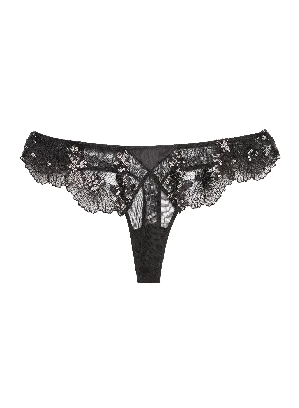 Sequin Violet Embroidery Thong