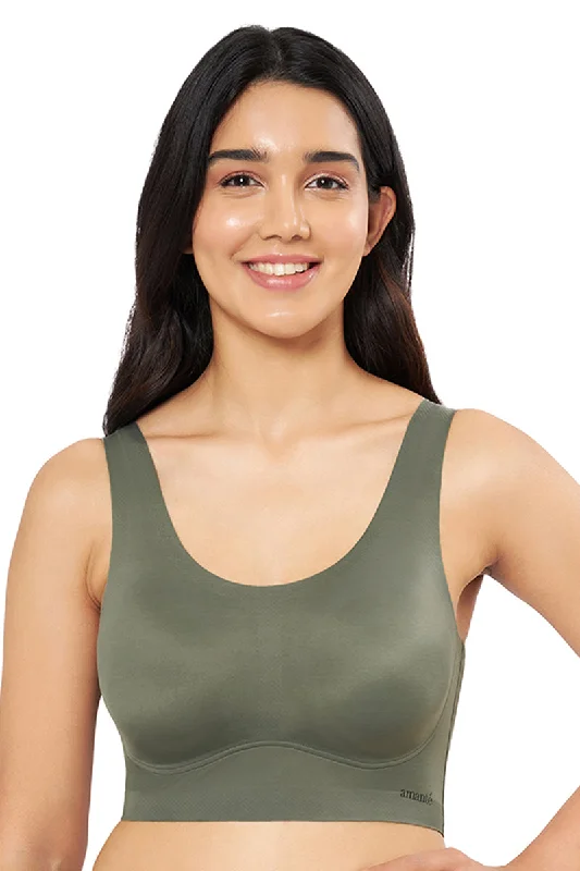 Skins Support Solid Non Padded Non-Wired Scoop Neck Cami Bra - Slate Green