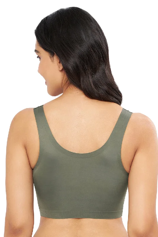 Skins Support Solid Non Padded Non-Wired Scoop Neck Cami Bra - Slate Green