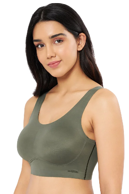 Skins Support Solid Non Padded Non-Wired Scoop Neck Cami Bra - Slate Green