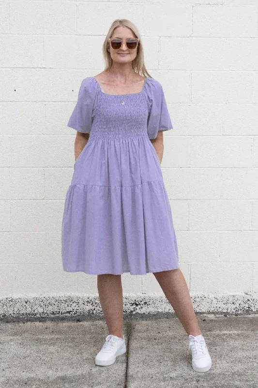 Plain Shirred Bust Louisa Dress - Wisteria