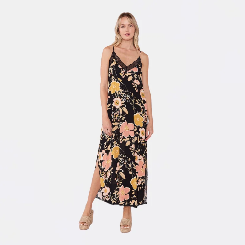 Emme Floral Slip Dress (Black + Dusty Coral)