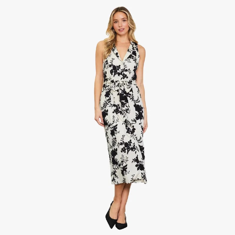 Jacquard Print Sleeveless Dress (Ivory + Black)