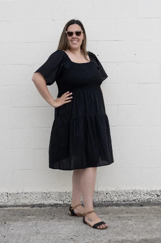 Plain Shirred Bust Louisa Dress - Liquorice