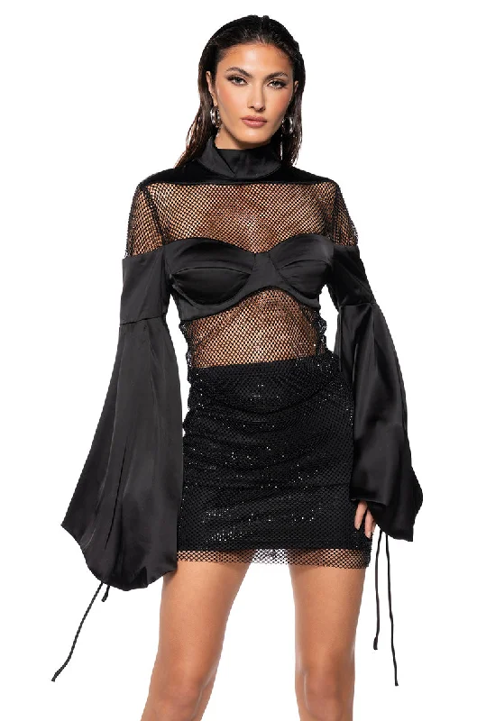 ASHLEY SATIN RHINESTONE MINI DRESS