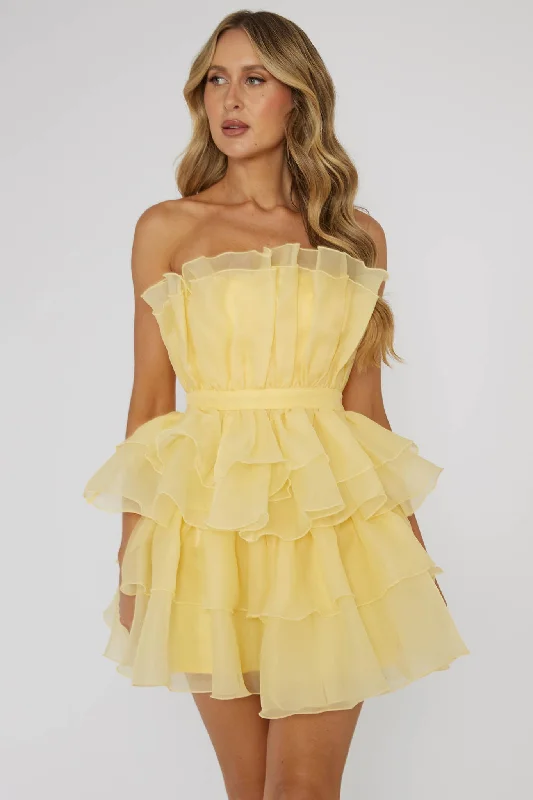 Bon Bon Tiered Chiffon Mini Dress Yellow