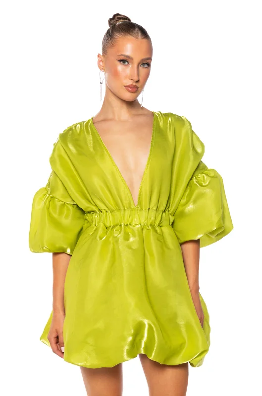 DIXIE BALLOON SLEEVE MINI DRESS IN LIME