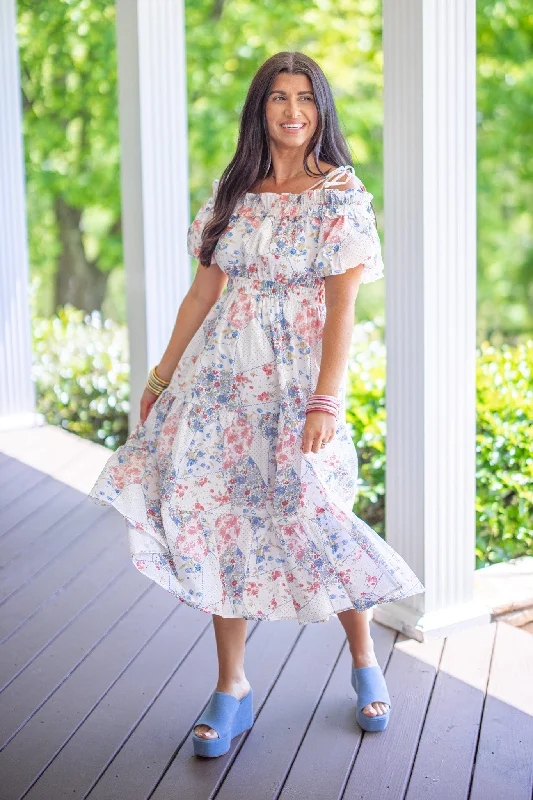 Floral Patchwork Ivory Midi Dress