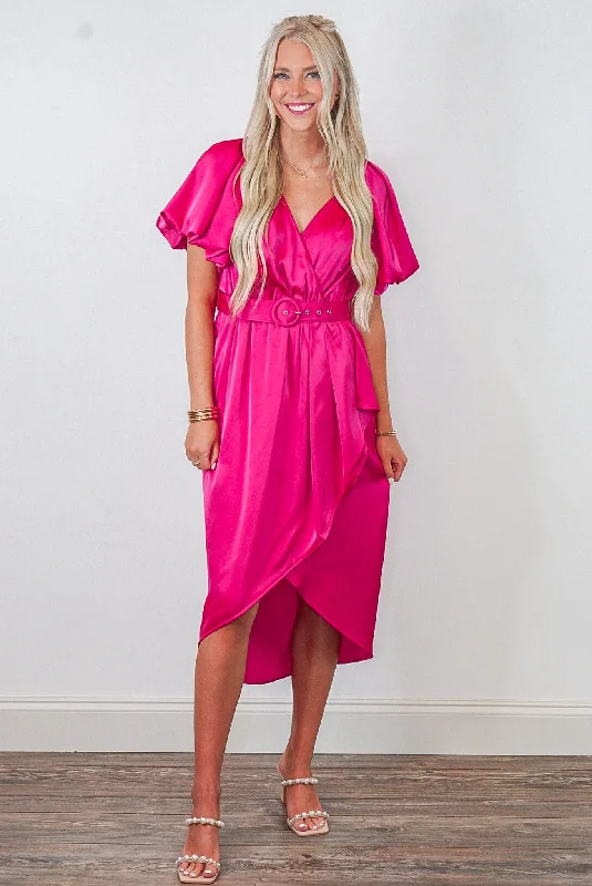 Hot Pink Midi Wrap Dress