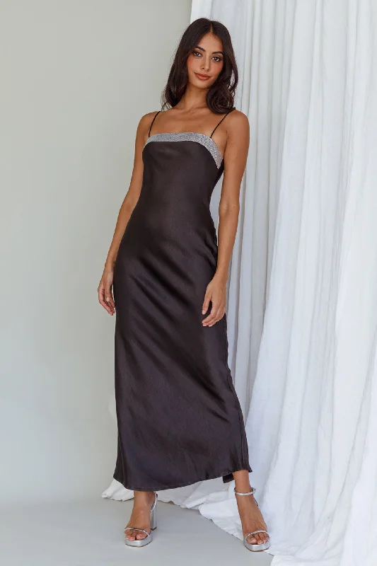 Making Headlines Diamante Neckline Maxi Dress Black