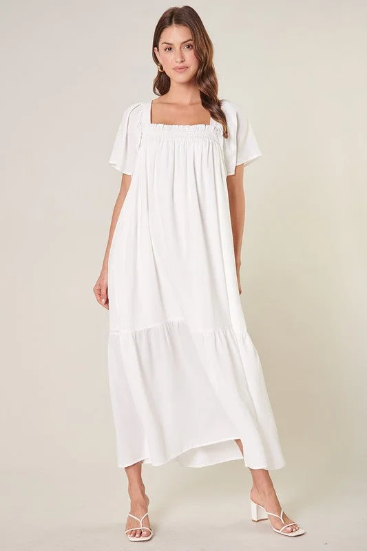 Moonstone Flutter Sleeve Cross Back Midi Dress