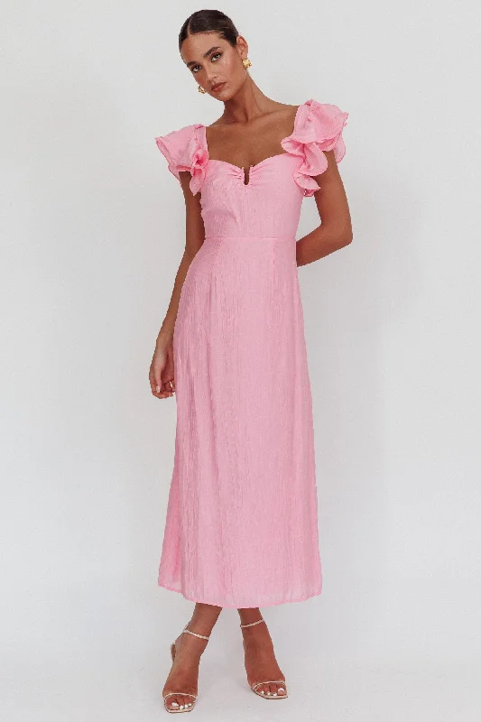 Sunday Dreams Ruffle Strap Maxi Dress Pink