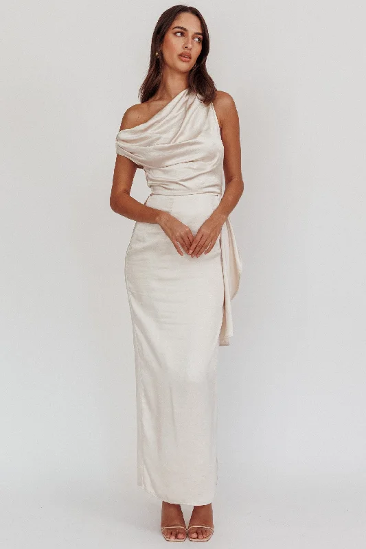 Tova Draped One-Shoulder Maxi Dress Champagne