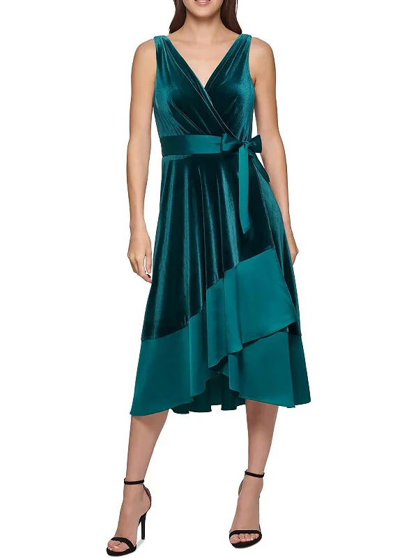 Womens Velvet Midi Wrap Dress