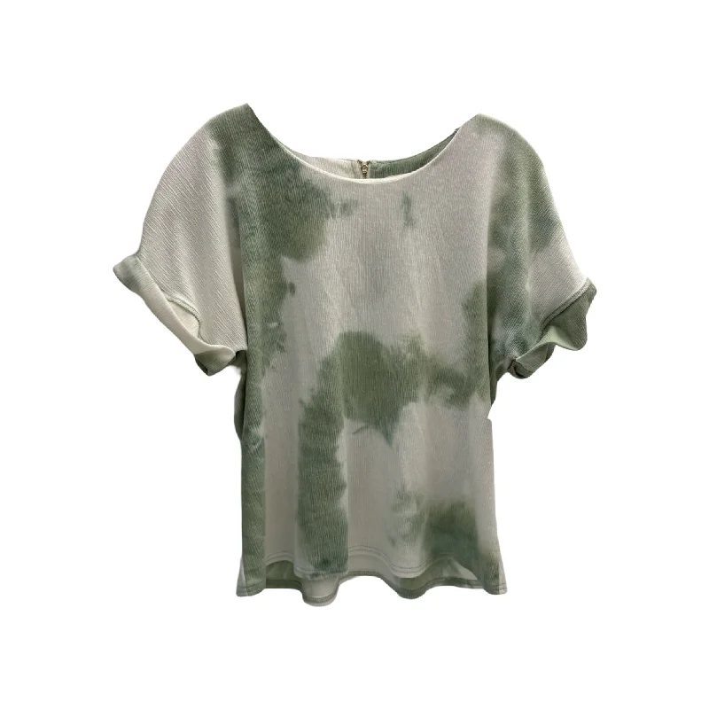 Green White Blouse Short Sleeve Melloday, Size S