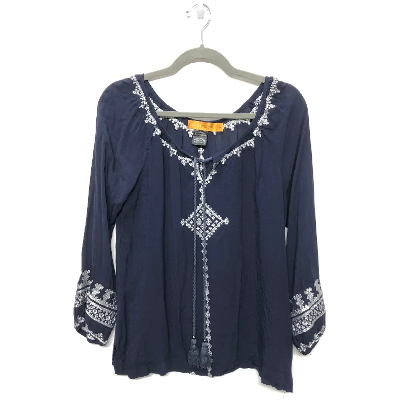 Navy Blouse Long Sleeve Urban Mango, Size M