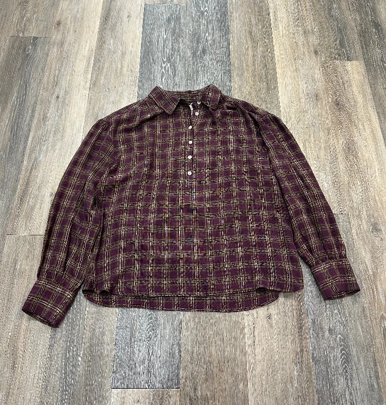 Plaid Pattern Blouse Long Sleeve Faherty, Size M