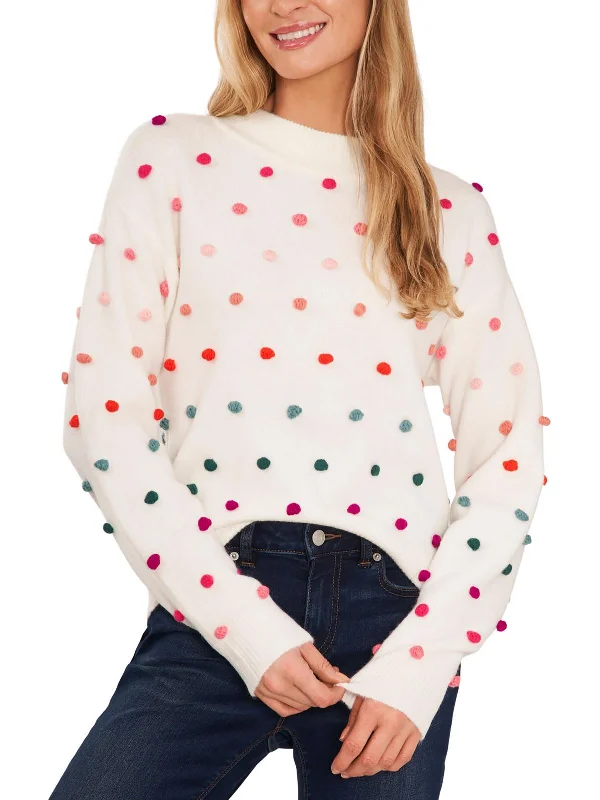 Womens Embellished Mock Neck Pullover Sweater