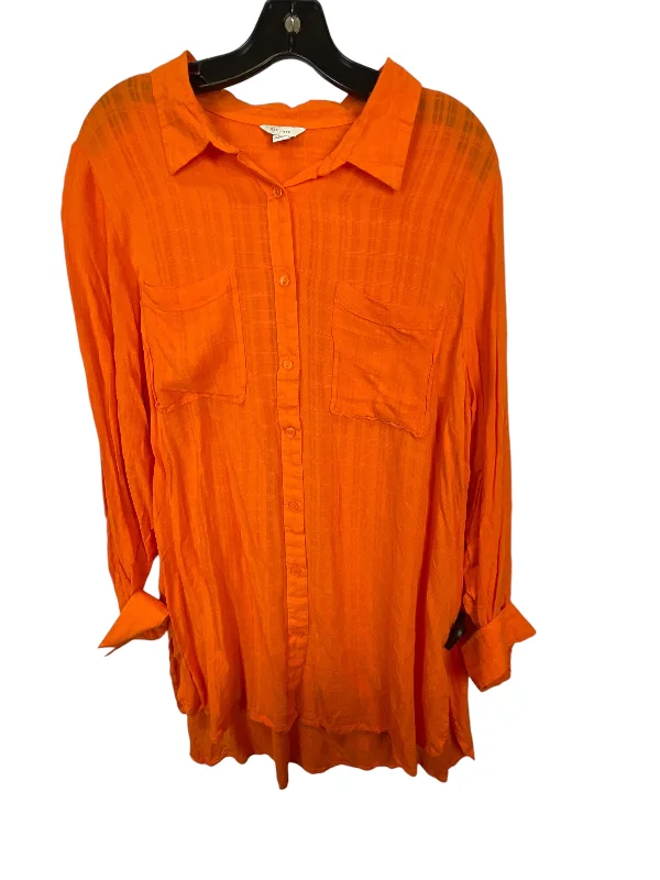 Top Long Sleeve By Cato In Orange, Size: 1x