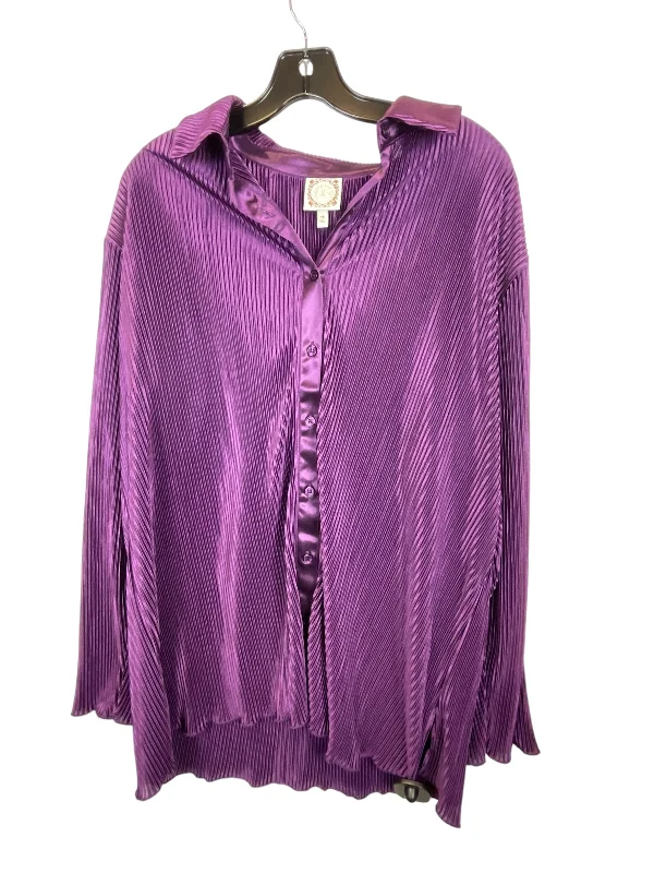 Top Long Sleeve By Tru Self In Purple, Size: 1x