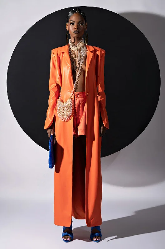 MORE LIFE ORANGE CUT OUT PLEATHER TRENCH