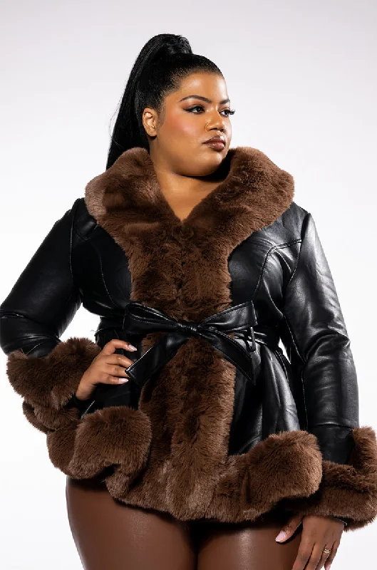 PLUS AZALEA WANG FAUX FUR TRIM PEPLUM MOTO