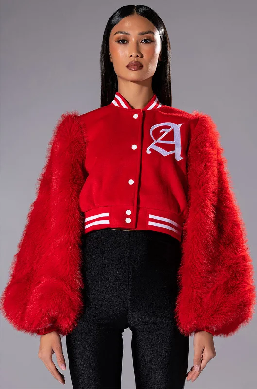 RUELA VARSITY BOMBER WITH FUR SLEEVES