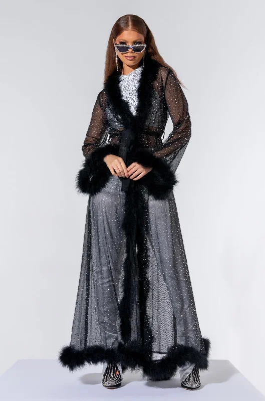 STAY AT HOME NYE DUSTER WITH FEATHERS